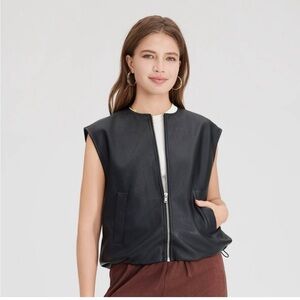New a new day Black Sleeveless Faux Leather Zip Vest
